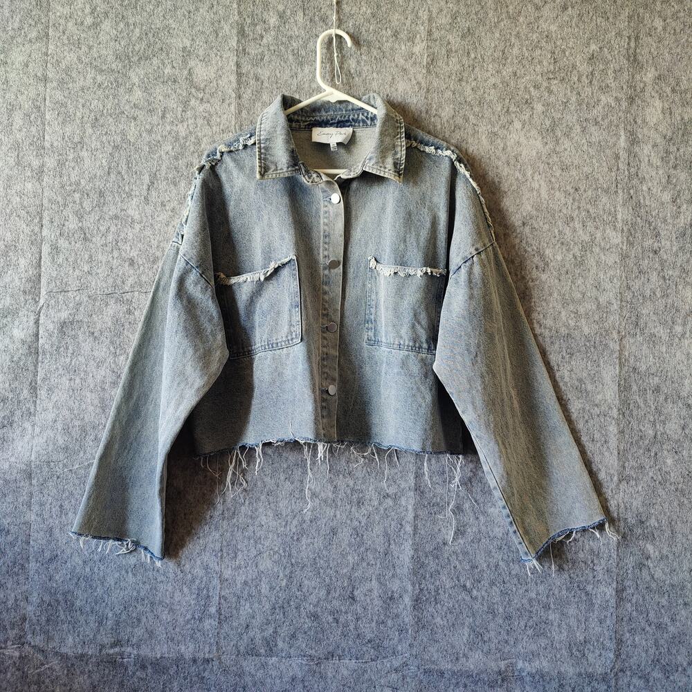 Emory Park Indie Hippie Punk Boxy Cropped Boho Grunge Distress XL Denim Jacket